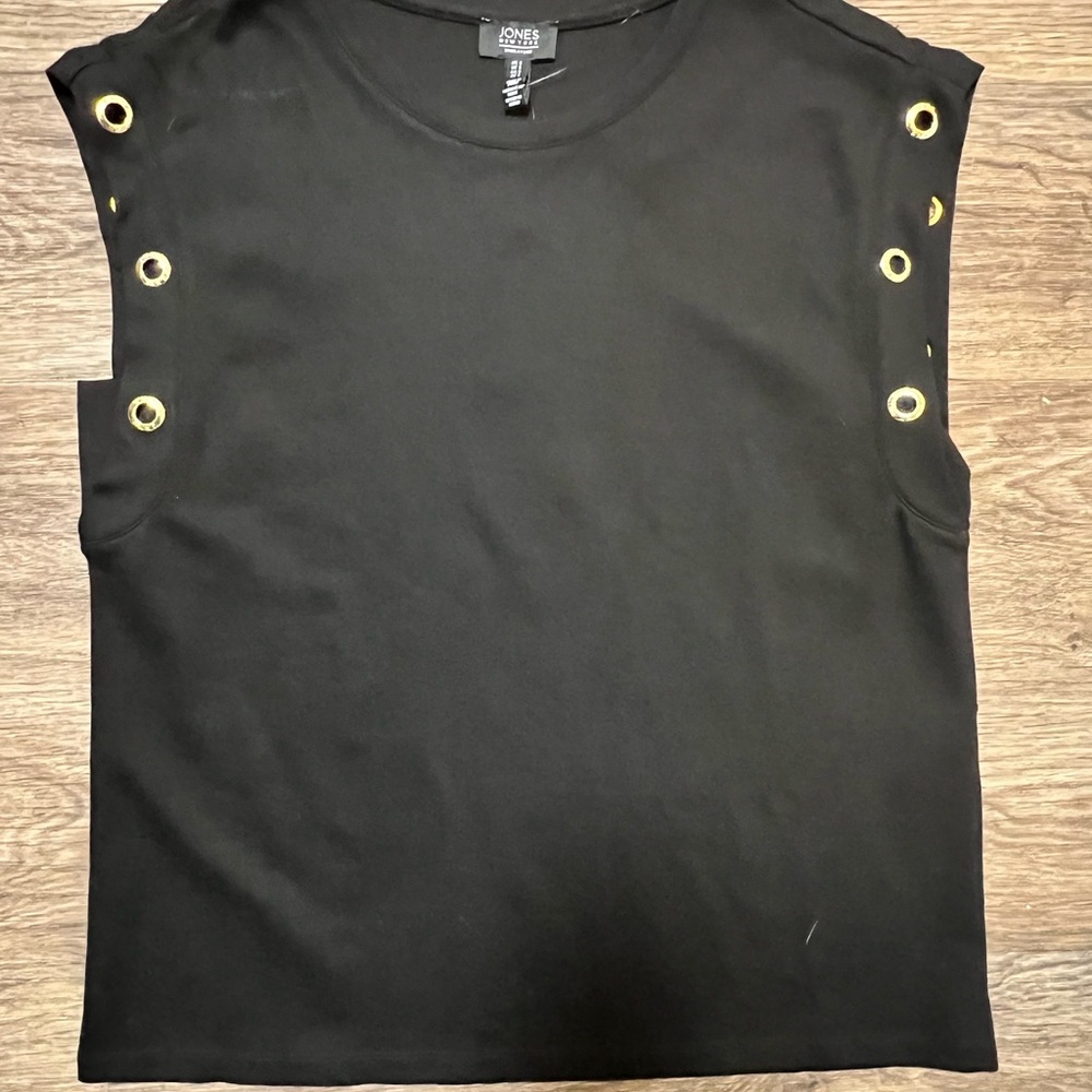 Jones New York Black Muscle Tee with Gold Eyelets